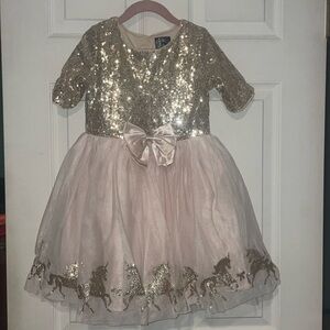 Gold- Unicorn trimmed Girls Dress